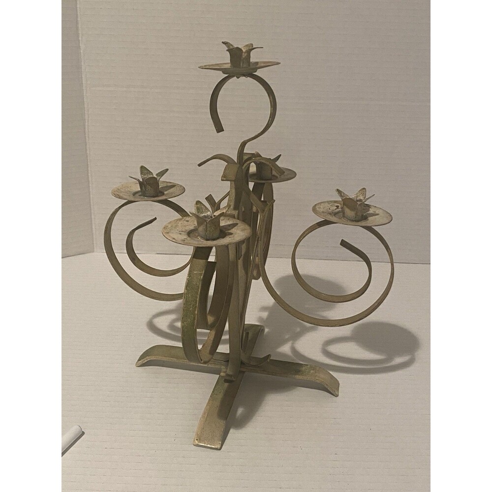 VTG Hollywood Regency Wrought Iron Metal Candle Holder 5 Arm Candelabra